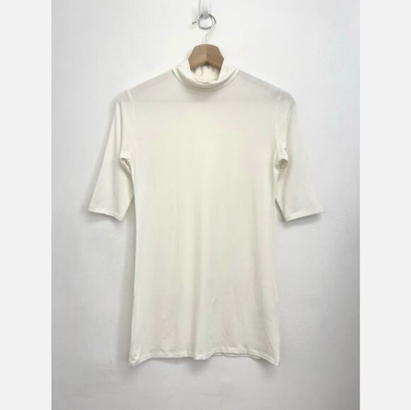 Marcella Tops - Marcella NYC Ana Mock Neck Stretch Jersey Half Sleeve Fitted Classic Top - Small